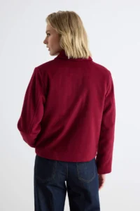 TRENDYOLMİLLA Burgundy Regular Pattern Bowl Thin Jacket Coat - Image 5