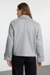 TRENDYOLMİLLA Gray Regular Pattern Bowl Thin Jacket Coat - Image 5