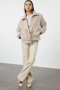TRENDYOLMİLLA Mink Oversized Pattern Bowl Thin Jacket Coat - Image 2