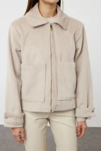 TRENDYOLMİLLA Mink Oversized Pattern Bowl Thin Jacket Coat - Image 4