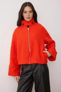 TRENDYOLMİLLA Pomegranate Blossom Collar Detailed Buklet Thin Jacket Coat - Image 2