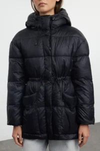 TRENDYOLMİLLA Black Oversized Hooded Goose Down Puffer Jacket Coat - Image 4