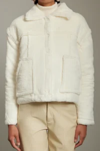 TRENDYOLMİLLA Ecru Oversized Pattern Inside Quilted Detailed Plush Jacket Coat - Image 3