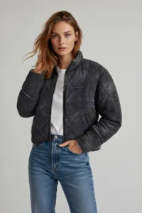 TRENDYOLMİLLA Anthracite Oversized Pattern Washable Cotton Quilted Puffer Jacket Coat