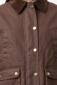 TRENDYOLMİLLA Brown Regular Pattern Fibrous Waxed Gabardine Collar Velvet Plaid Lined Coat - Image 3