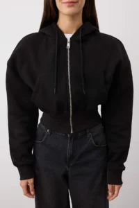 TRENDYOLMİLLA Black Regular/Normal Pattern Hooded Thick Knitting Cardigan/Sweatshirt with Fleece inside - Image 3