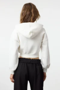 TRENDYOLMİLLA Ecru Regular/Normal Pattern Hooded Thick Knitting Cardigan/Sweatshirt with Fleece inside - Image 5