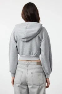 TRENDYOLMİLLA Gray Melange Regular/Normal Pattern Hooded Thick Knitting Cardigan/Sweatshirt with Fleece inside - Image 5