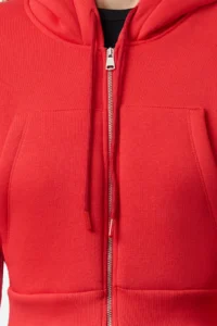 TRENDYOLMİLLA Red Regular/Normal Pattern Hooded Thick Knitting Cardigan/Sweatshirt with Fleece inside - Image 3