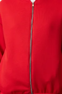TRENDYOLMİLLA Red Zippered Oversized/Wide Pattern Thick Fleece Inside Knitting Cardigan/Sweatshirt - Image 3