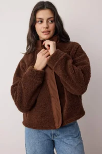TRENDYOLMİLLA Dark Brown Plush Regular Weaving Garnili Zippered Knitting Cardigan/Sweatshirt - Image 2