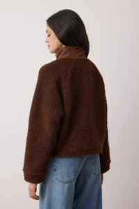 TRENDYOLMİLLA Dark Brown Plush Regular Weaving Garnili Zippered Knitting Cardigan/Sweatshirt - Image 4