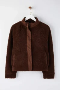 TRENDYOLMİLLA Dark Brown Plush Regular Weaving Garnili Zippered Knitting Cardigan/Sweatshirt - Image 5