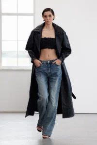 TRENDYOLMİLLA Black Arched Faux Leather Oversized LONG Trench Coat