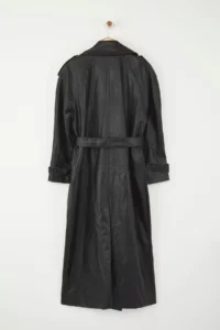 TRENDYOLMİLLA Black Arched Faux Leather Oversized LONG Trench Coat - Image 6