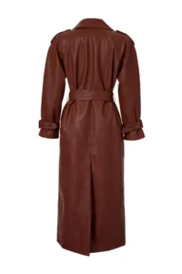 TRENDYOLMİLLA Brown Arched Faux Leather Oversized LONG Trench Coat - Image 9
