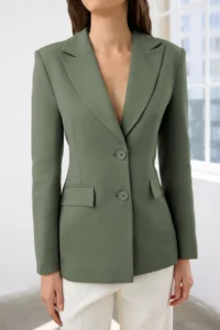 TRENDYOLMİLLA Khaki Fitted/Waist Fitting Weaving Blazer Jacket - Image 3