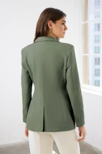 TRENDYOLMİLLA Khaki Fitted/Waist Fitting Weaving Blazer Jacket - Image 4