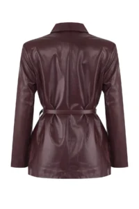TRENDYOLMİLLA Burgundy Arched Double breasted Closed Faux Leather Blazer Jacket - Image 6