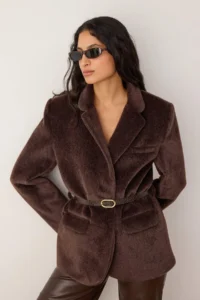 TRENDYOLMİLLA Brown Arched Hairy Bowl Regular/Normal Pattern Blazer Blazer Jacket