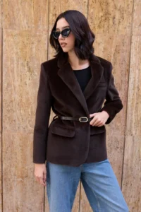 TRENDYOLMİLLA Brown Arched Hairy Bowl Regular/Normal Pattern Blazer Blazer Jacket - Image 11