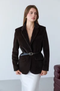 TRENDYOLMİLLA Brown Arched Hairy Bowl Regular/Normal Pattern Blazer Blazer Jacket - Image 2