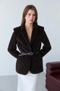 TRENDYOLMİLLA Brown Arched Hairy Bowl Regular/Normal Pattern Blazer Blazer Jacket - Image 3