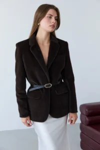 TRENDYOLMİLLA Brown Arched Hairy Bowl Regular/Normal Pattern Blazer Blazer Jacket - Image 4