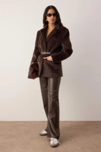 TRENDYOLMİLLA Brown Arched Hairy Bowl Regular/Normal Pattern Blazer Blazer Jacket - Image 5