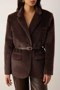 TRENDYOLMİLLA Brown Arched Hairy Bowl Regular/Normal Pattern Blazer Blazer Jacket - Image 6