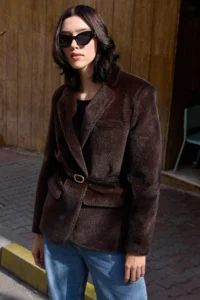 TRENDYOLMİLLA Brown Arched Hairy Bowl Regular/Normal Pattern Blazer Blazer Jacket - Image 8