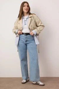 TRENDYOLMİLLA Stone Double breasted Kapama Oversized Plus Size Short Trench Coat - Image 2