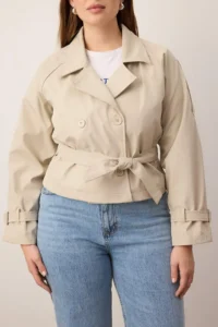 TRENDYOLMİLLA Stone Double breasted Kapama Oversized Plus Size Short Trench Coat - Image 3