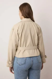 TRENDYOLMİLLA Stone Double breasted Kapama Oversized Plus Size Short Trench Coat - Image 4
