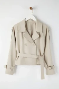 TRENDYOLMİLLA Stone Double breasted Kapama Oversized Plus Size Short Trench Coat - Image 5