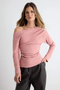 TRENDYOLMİLLA Light PINK Ruffle/Drape Detailed Flowy Asymmetric Collar Knitting Blouse