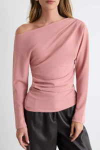 TRENDYOLMİLLA Light PINK Ruffle/Drape Detailed Flowy Asymmetric Collar Knitting Blouse - Image 3