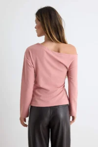 TRENDYOLMİLLA Light PINK Ruffle/Drape Detailed Flowy Asymmetric Collar Knitting Blouse - Image 4