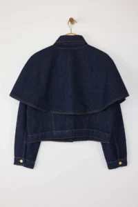 TRENDYOLMİLLA Special Collection DARK BLUE removable cloaked DENIM Poncho Jacket - Image 10