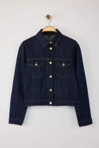 TRENDYOLMİLLA Special Collection DARK BLUE removable cloaked DENIM Poncho Jacket - Image 11