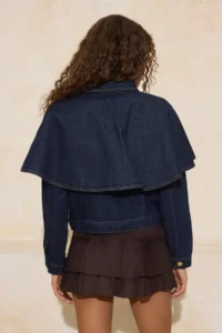 TRENDYOLMİLLA Special Collection DARK BLUE removable cloaked DENIM Poncho Jacket - Image 4