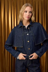 TRENDYOLMİLLA Special Collection DARK BLUE removable cloaked DENIM Poncho Jacket - Image 6
