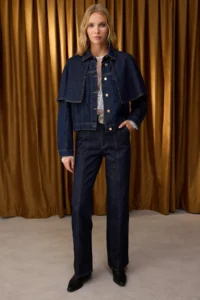 TRENDYOLMİLLA Special Collection DARK BLUE removable cloaked DENIM Poncho Jacket - Image 7