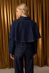 TRENDYOLMİLLA Special Collection DARK BLUE removable cloaked DENIM Poncho Jacket - Image 9