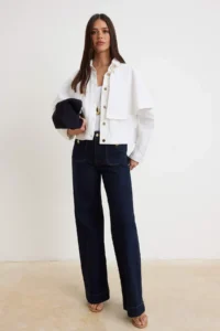 TRENDYOLMİLLA WHITE removable cloaked DENIM Poncho Jacket