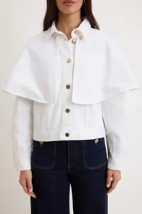 TRENDYOLMİLLA WHITE removable cloaked DENIM Poncho Jacket - Image 3