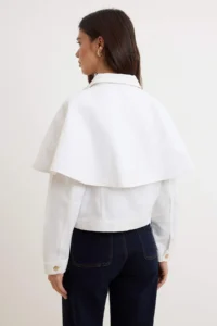 TRENDYOLMİLLA WHITE removable cloaked DENIM Poncho Jacket - Image 4