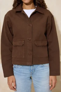 TRENDYOLMİLLA Brown Ribbed Velvet Collar Detailed DENIM Shirt Jacket - Image 3