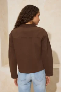 TRENDYOLMİLLA Brown Ribbed Velvet Collar Detailed DENIM Shirt Jacket - Image 4