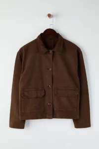 TRENDYOLMİLLA Brown Ribbed Velvet Collar Detailed DENIM Shirt Jacket - Image 5